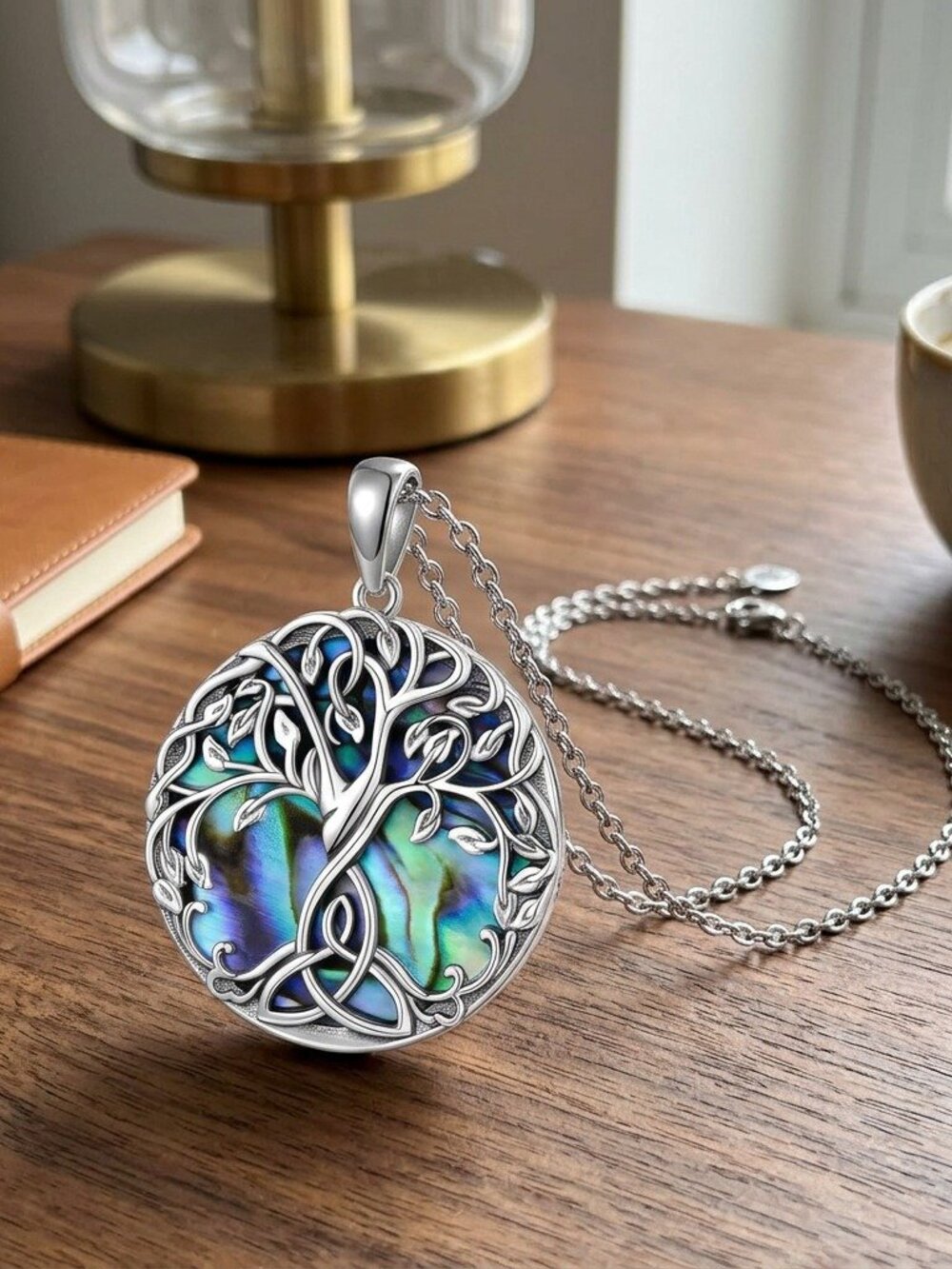 Tree of Life Necklace Abalone Celtic Pendant Shell Family Gift